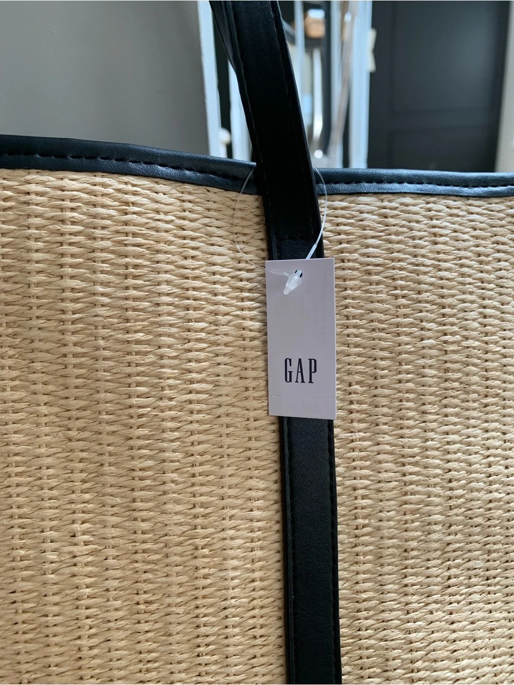 GAP Natural Straw Tote with Black Trim
